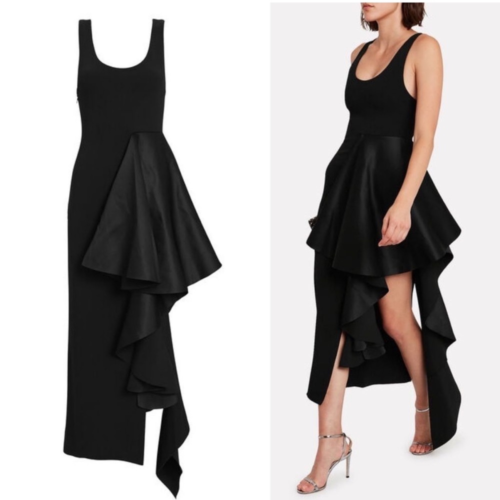 SOLACE LONDON Black Naya Sleeveless Ruffled Midi Dress size 4 NWT
